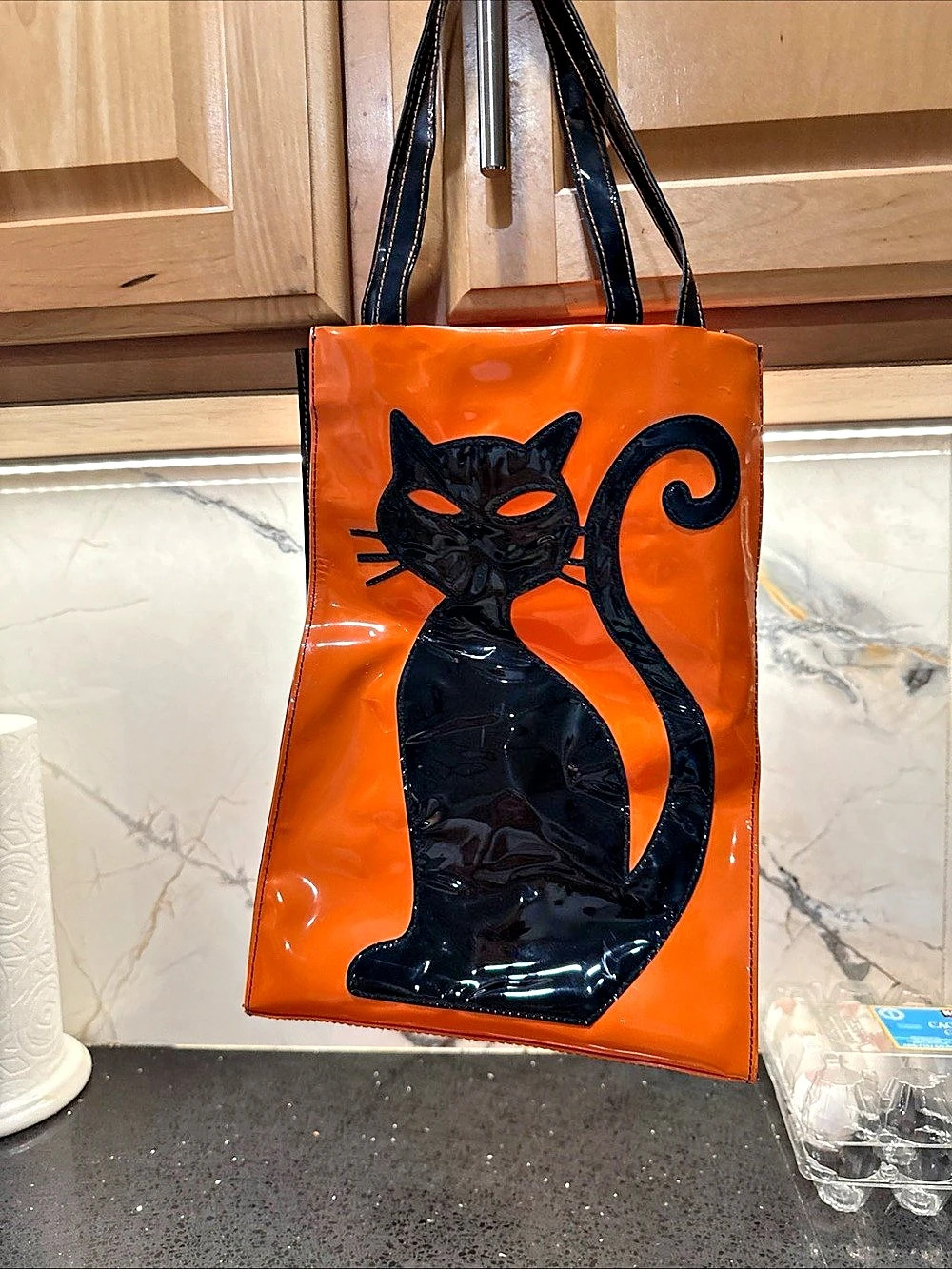 Cat Tote Bag in Orange & Black Like New